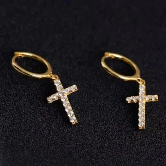 18K GOLD SHINY CROSS EARRINGS, NICE EARRINGS, CUTE EARRINGS - Picture 6 of 6